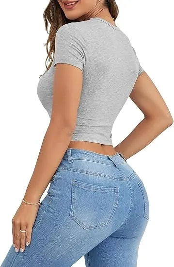 Women's Basic Casual Summer Crop Tee Tops