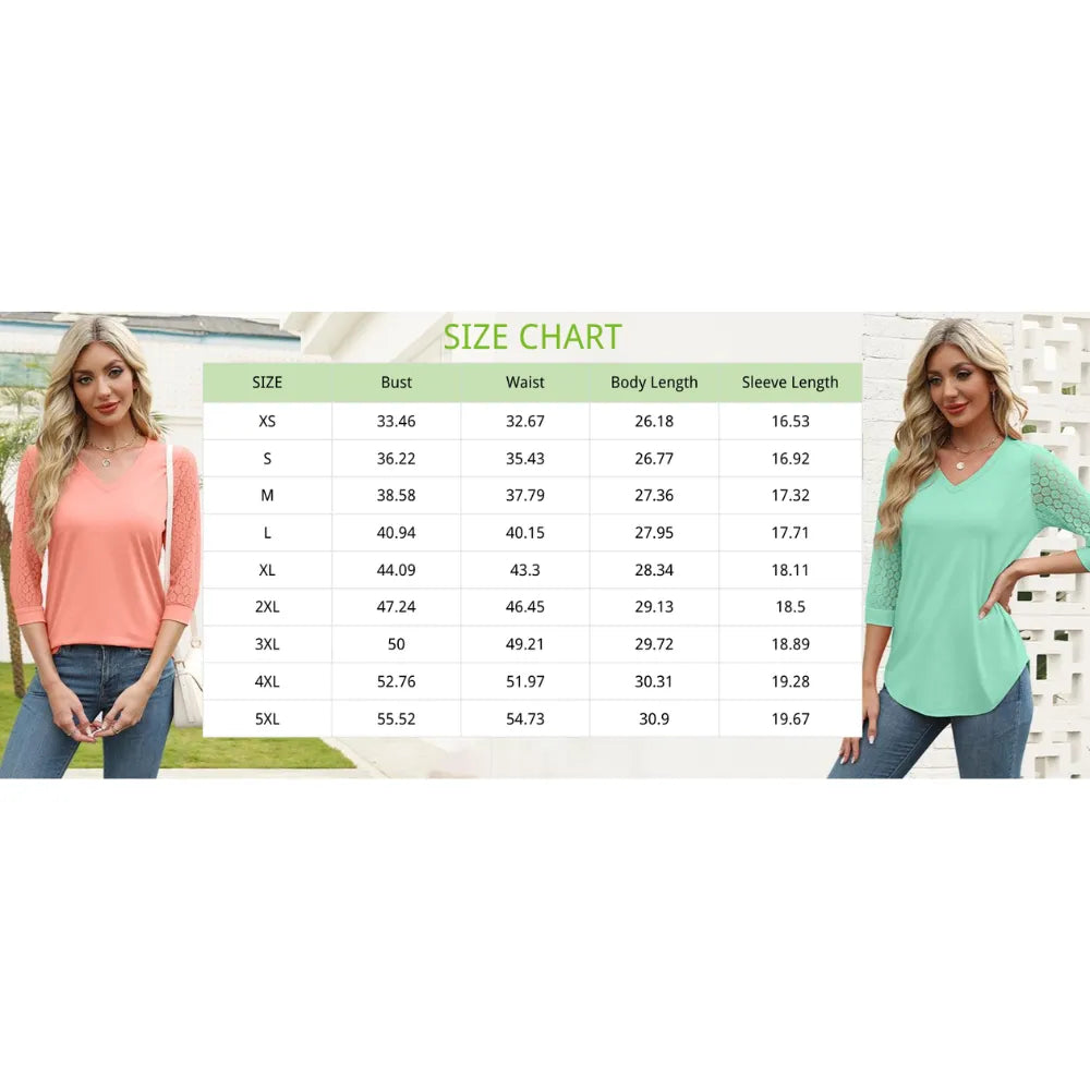 3/4 Long Sleeve V-Neck Lace Tunic
