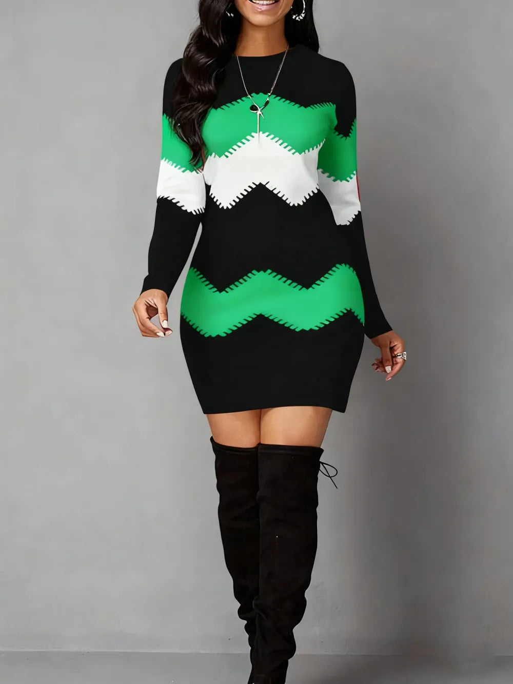 Vintage Geometric Print Casual Long Sleeve Dress