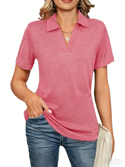 Women's Solid Color Basic Polo Shirt