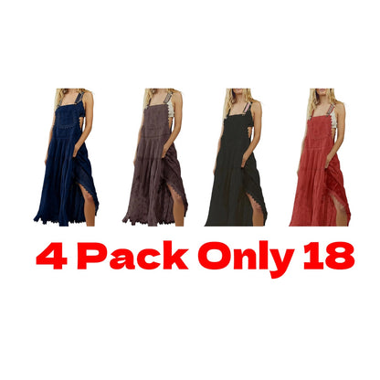 Laced Embroidered Tulle Bib Dress Casual Loose