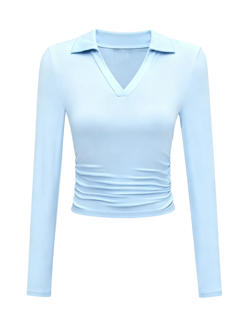 Knit Solid Color Long Sleeve V Neck Top