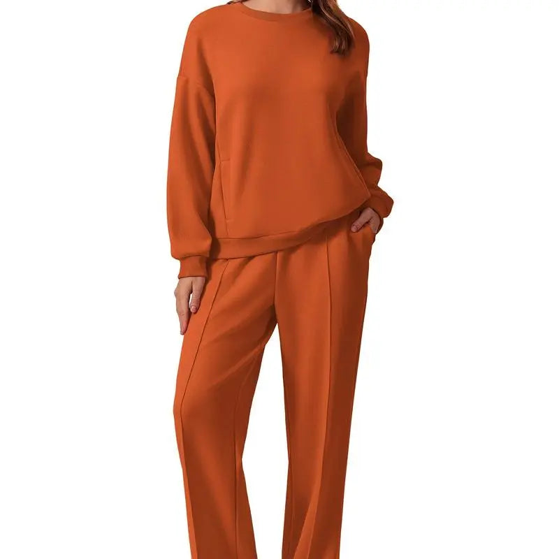 2-Piece Long Sleeve Sweatshirt Drawstring Straight Leg Pants