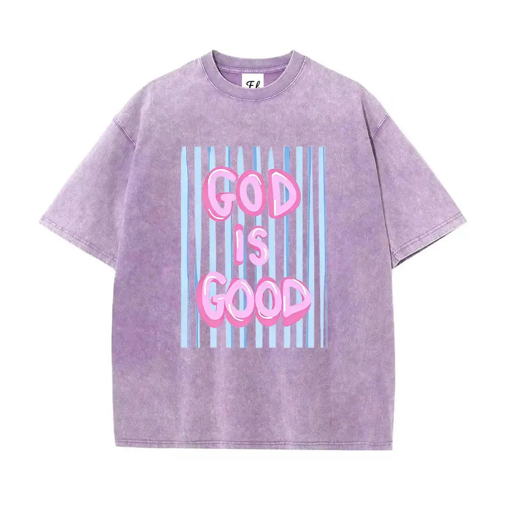 Unisex God is Good Print Washed T-Shirt