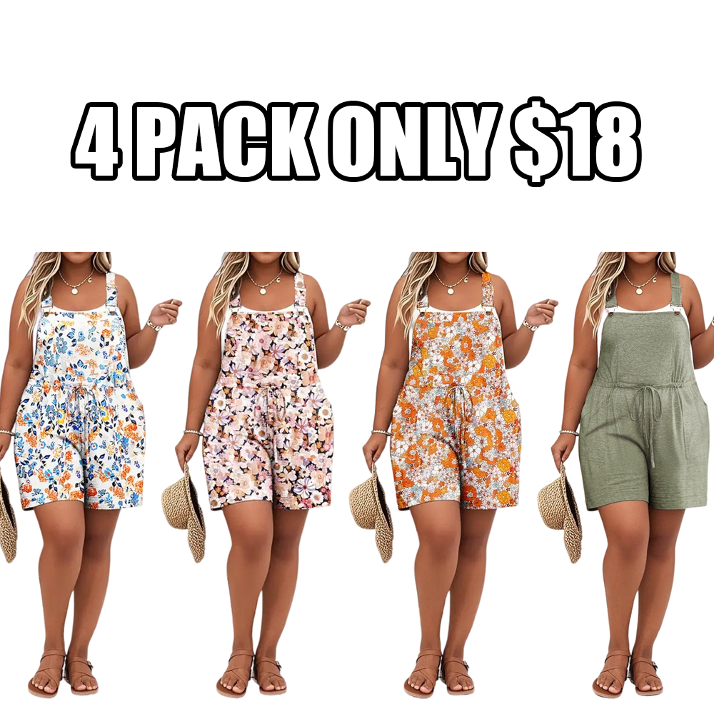 Plus Size Women's Jumpsuit with Straps, High Waist, Short Style