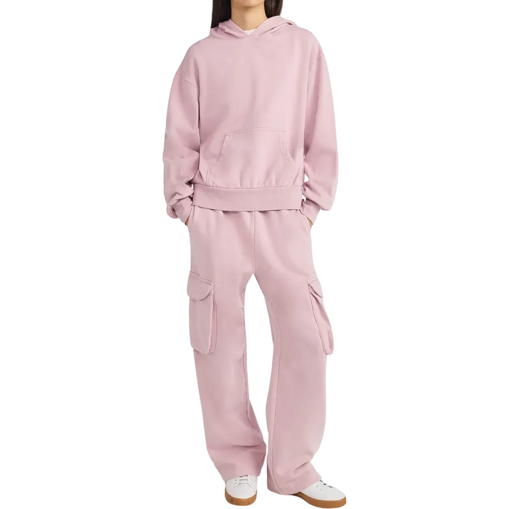 Mineral Washed Oversized Cropped Hoodie + Wide Leg Cargo Sweatpants