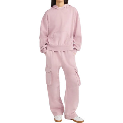 Mineral Washed Oversized Cropped Hoodie + Wide Leg Cargo Sweatpants