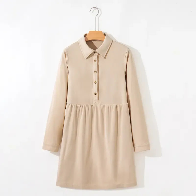 Women's Corduroy Half Button Collared Mini Dress with Pocket