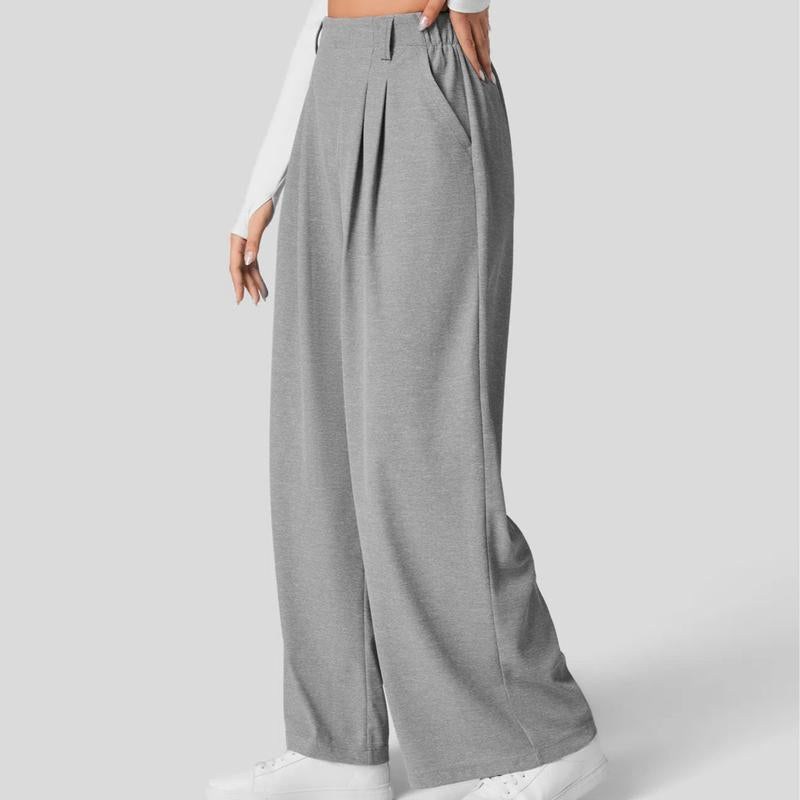 High Waisted Plicated Side Pocket Wide Waffle Work Pants