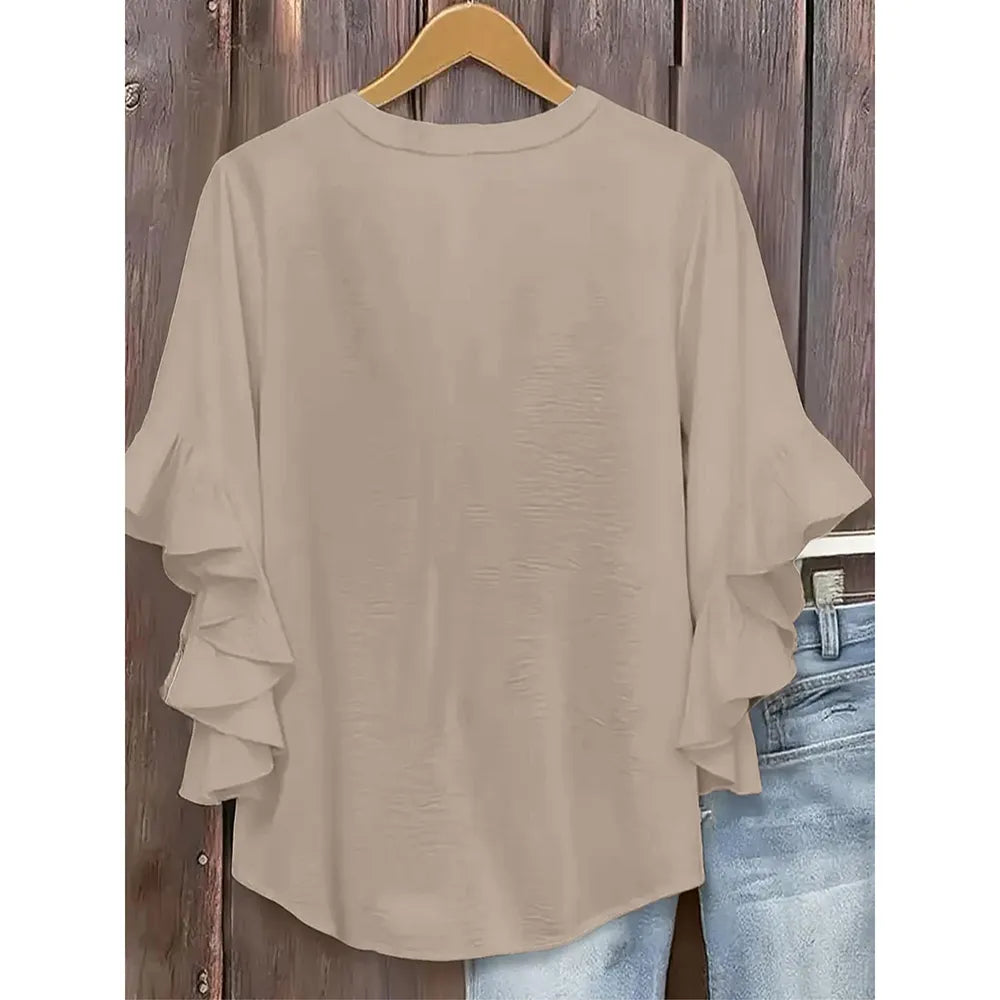 Plus Size Ruffle Sleeve V-Neck Shirt Top