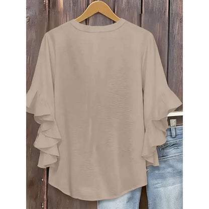 Plus Size Ruffle Sleeve V-Neck Shirt Top