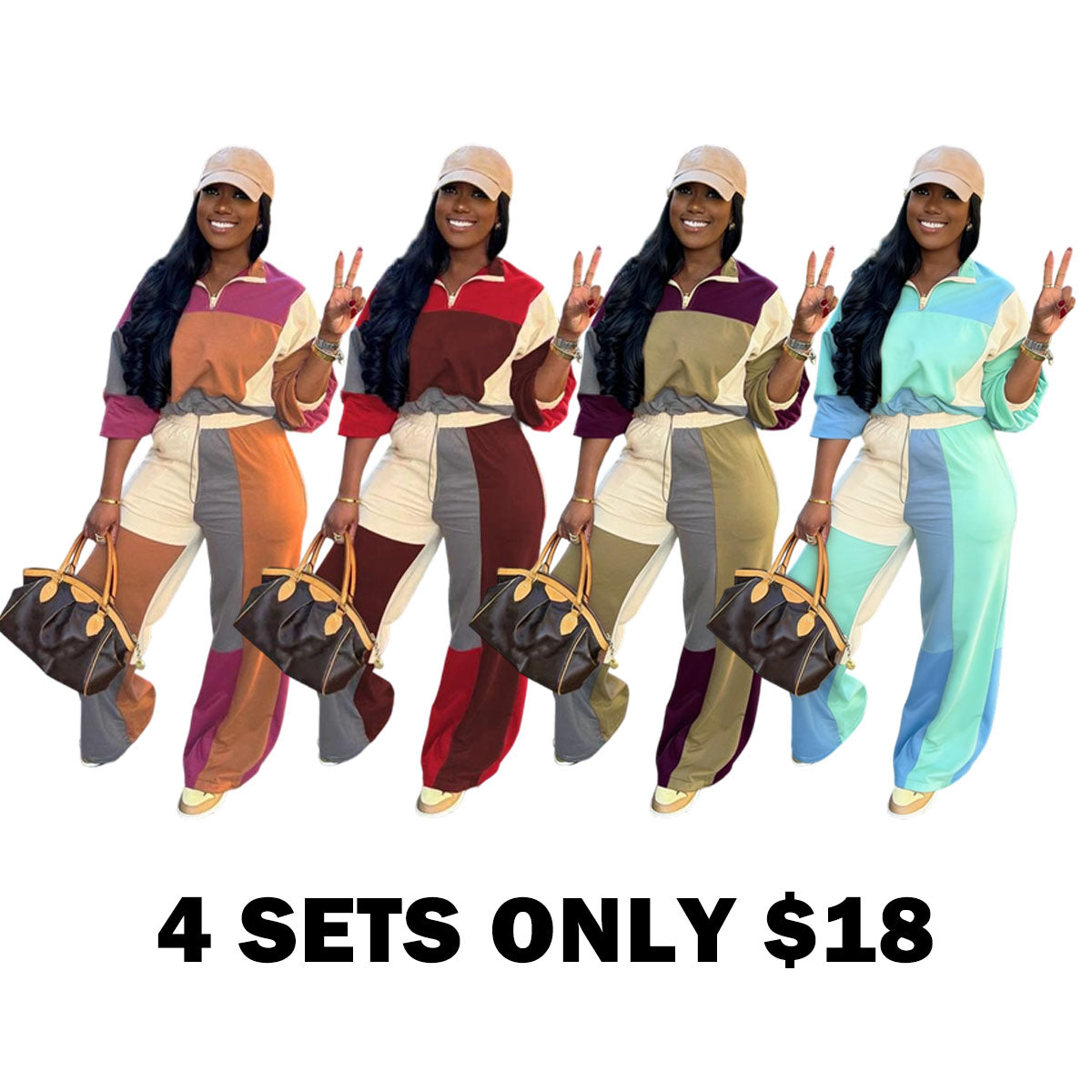 Set Women's Colorblock Zip Up Jacket & Wide Leg Pants