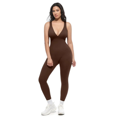 Deep V High-Waisted Tummy Control Jumpsuit