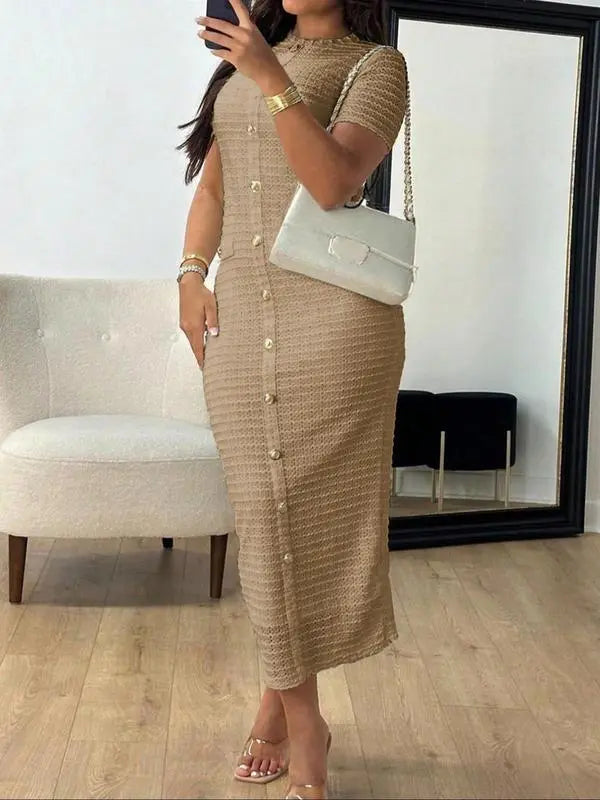 Women's Plain Zipper Back Round Neck Dress