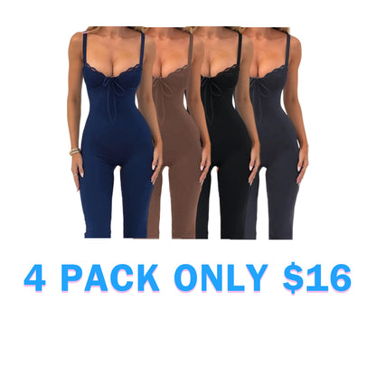 Women's Contrast Lace Knot Front Cami Jumpsuit