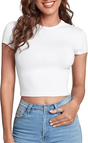 Women's Basic Casual Summer Crop Tee Tops