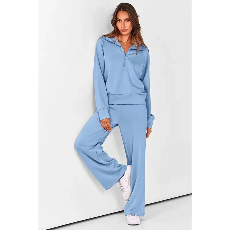 Women's wear Chic 2-Piece Set Outfits Half Zip Style