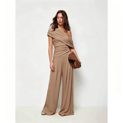 🎉Hot Sale🔥-Women'S One-Shoulder Wide-Leg Pants Suit