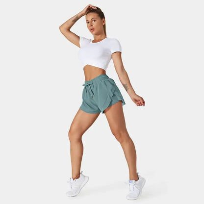 Drawstring Contrast Flowy Mesh Dolphin 2-in-1 Shorts