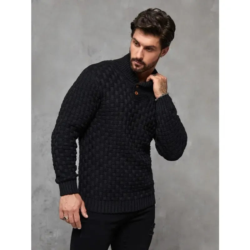 Men's Regular Textured Patched Detail Shawl Collar Sweater