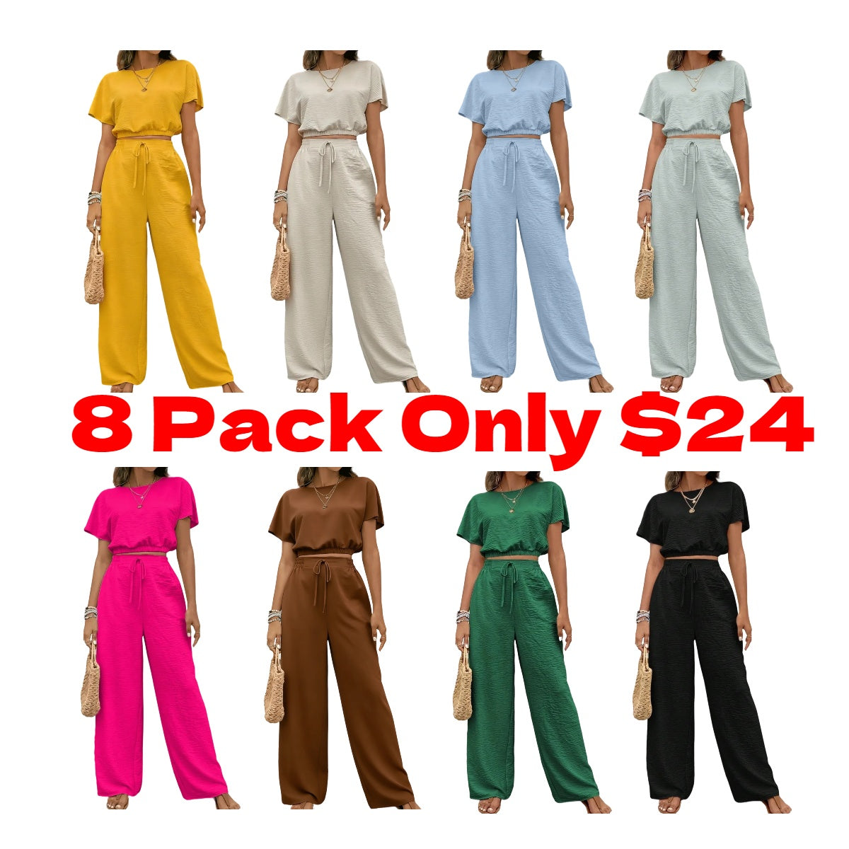 Women's Solid Color Top & Wide Leg Pants Two-piece