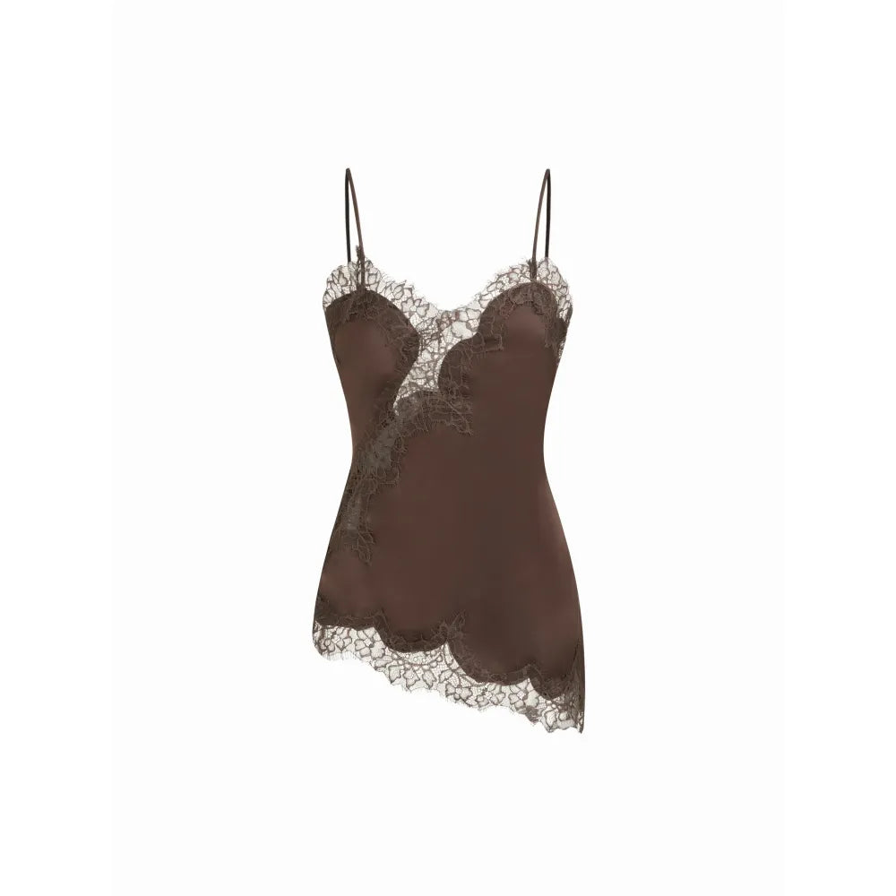 V-neck Floral Lace Lettuce Trim Cami Blouse