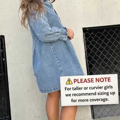 Washed Denim Puff Sleeve Mini Dress