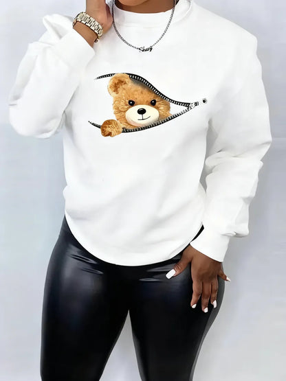 Women's Cartoon Bear Print Pullover