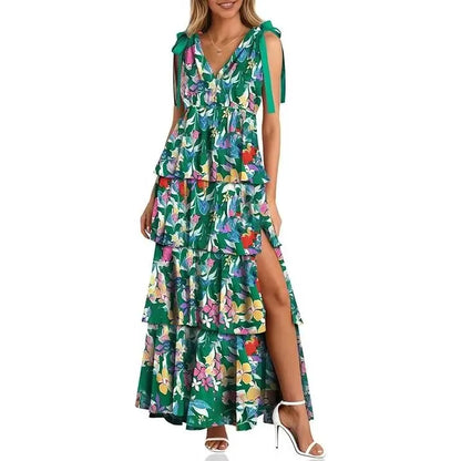 Dress Tie Strap Sleeveless V Neck High