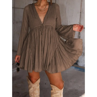 Women's V Neck Long Sleeve Mini Dress