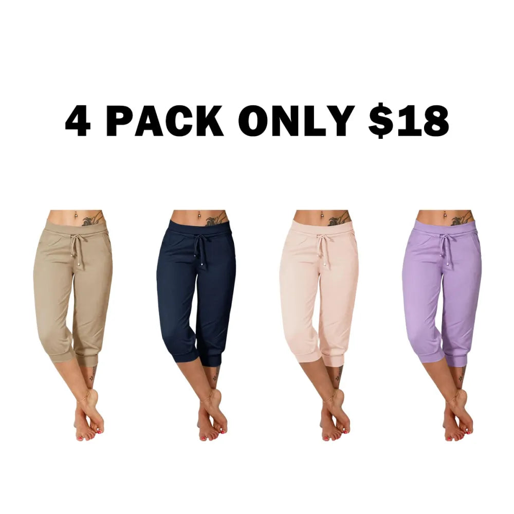 Women's Plain Drawstring Waist Capris Pants