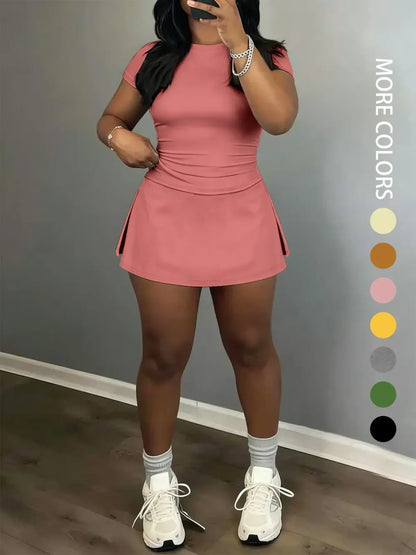 Women's Slim-Fitting Crop Tee & Short Skirt Set