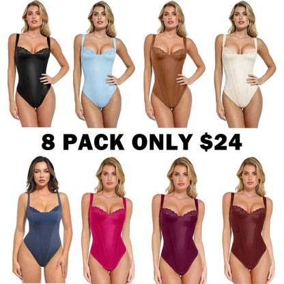 Basic Faux Leather Corset Top Supportive Shapewear