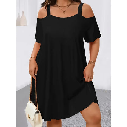 Plus Size Midi Dress Round Neck Short Sleeve