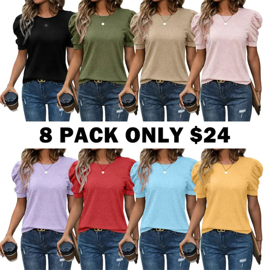 Women's Round Neck Puff Sleeve T-Shirt