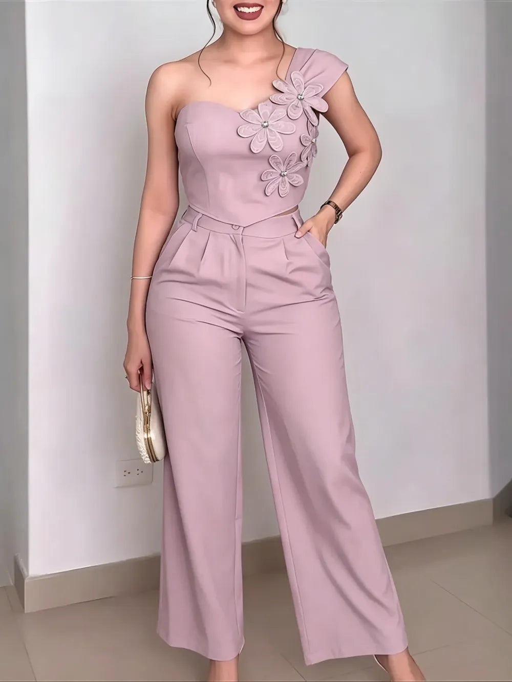 American Style Chic Off-Shoulder Floral Womenswear Set
