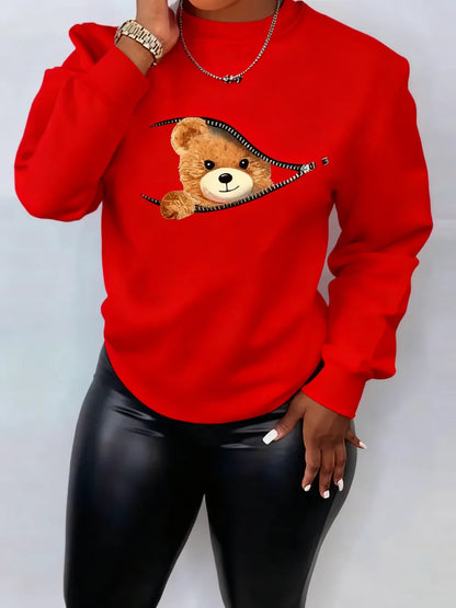 Women's Cartoon Bear Print Pullover