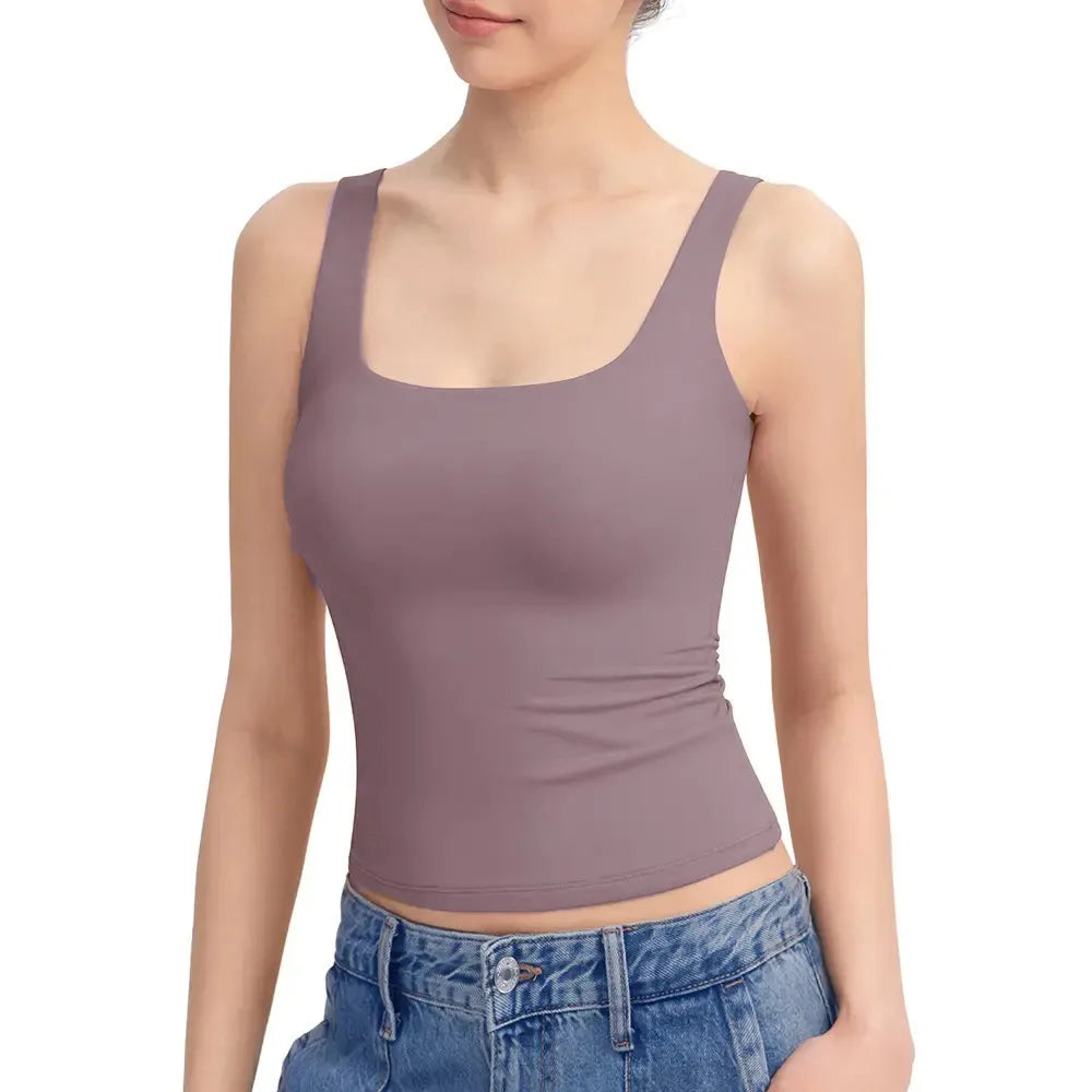 Women's Square Neck Tank Top  Double Layer Stretchy Top