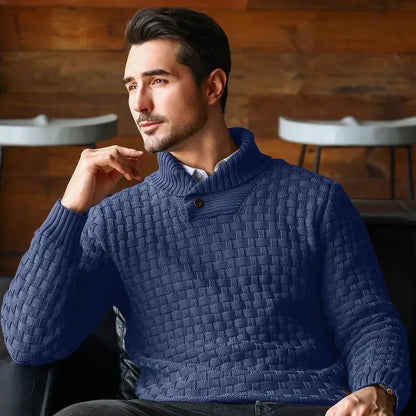 Men's Regular Textured Patched Detail Shawl Collar Sweater