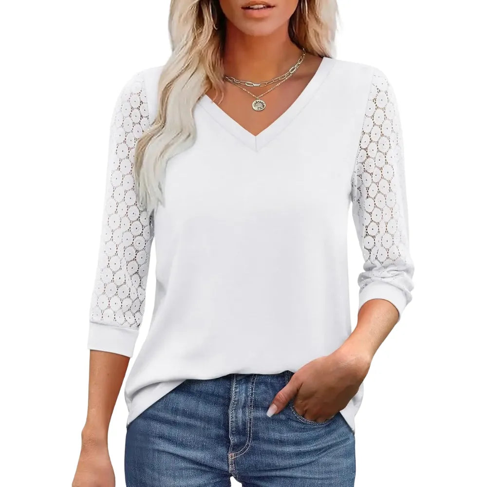 3/4 Long Sleeve V-Neck Lace Tunic