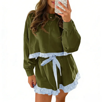 Women's 2 Piece Lounge Sets Ruffle Color Block Cropped Sweatshirts