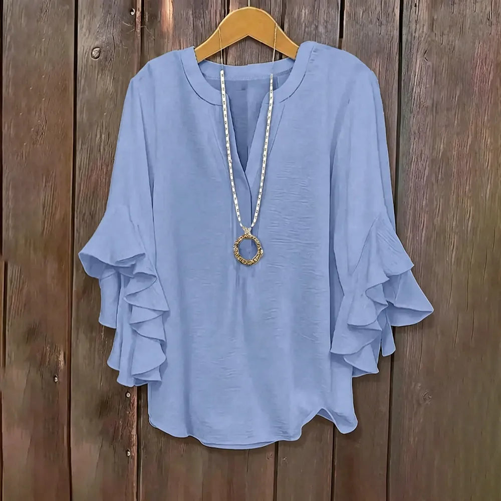 Plus Size Ruffle Sleeve V-Neck Shirt Top