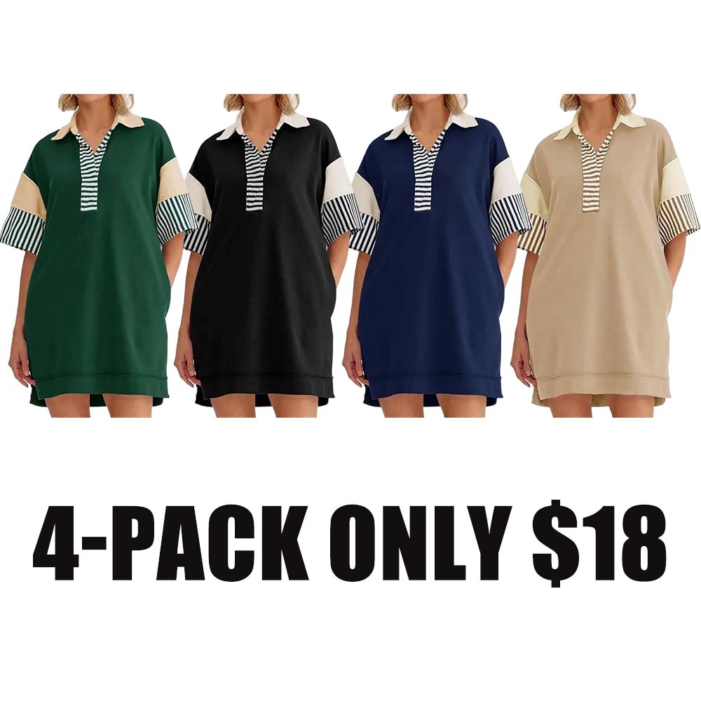 V Neck Summer Color Block Short Sleeve Mini Dress