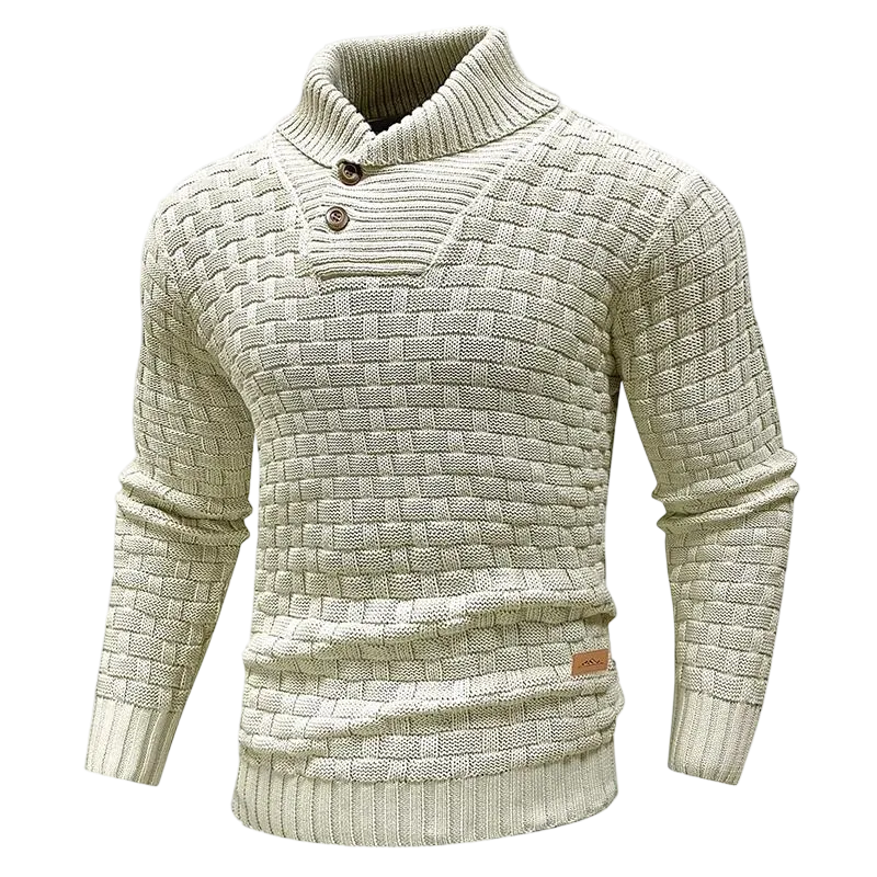 Men's Regular Textured Patched Detail Shawl Collar Sweater