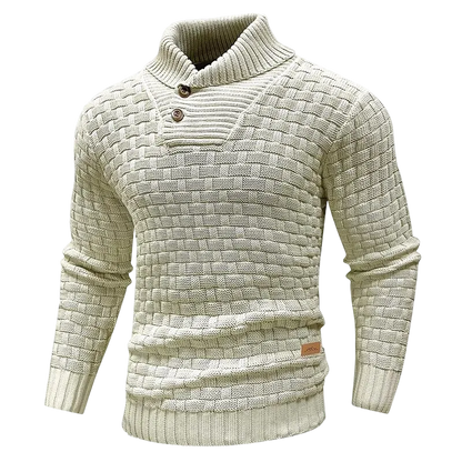 Men's Regular Textured Patched Detail Shawl Collar Sweater