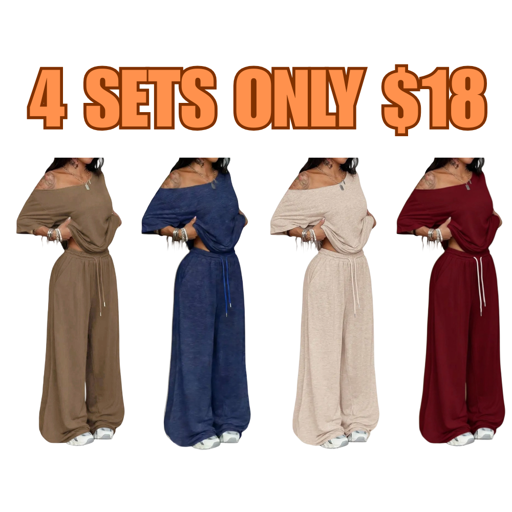Women's Casual Solid Color Sport Two-Piece Set Loose Long Pants