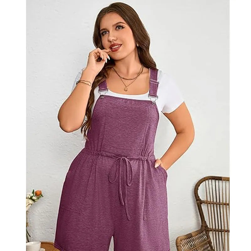 Plus Size Women's Jumpsuit with Straps, High Waist, Short Style