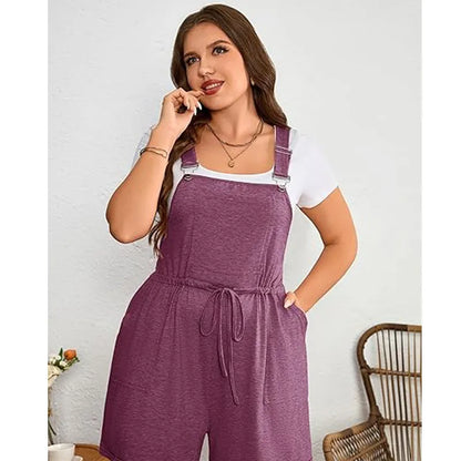 Plus Size Women's Jumpsuit with Straps, High Waist, Short Style