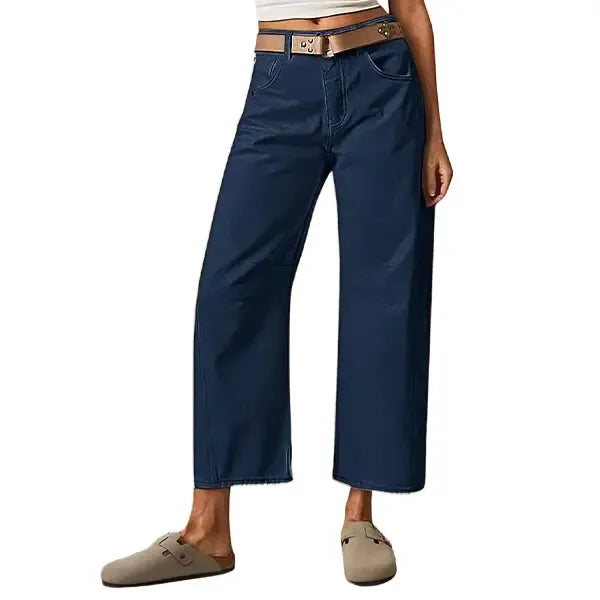 Solid Stitch Detail Mid Waist Crop Baby Barrel Pants