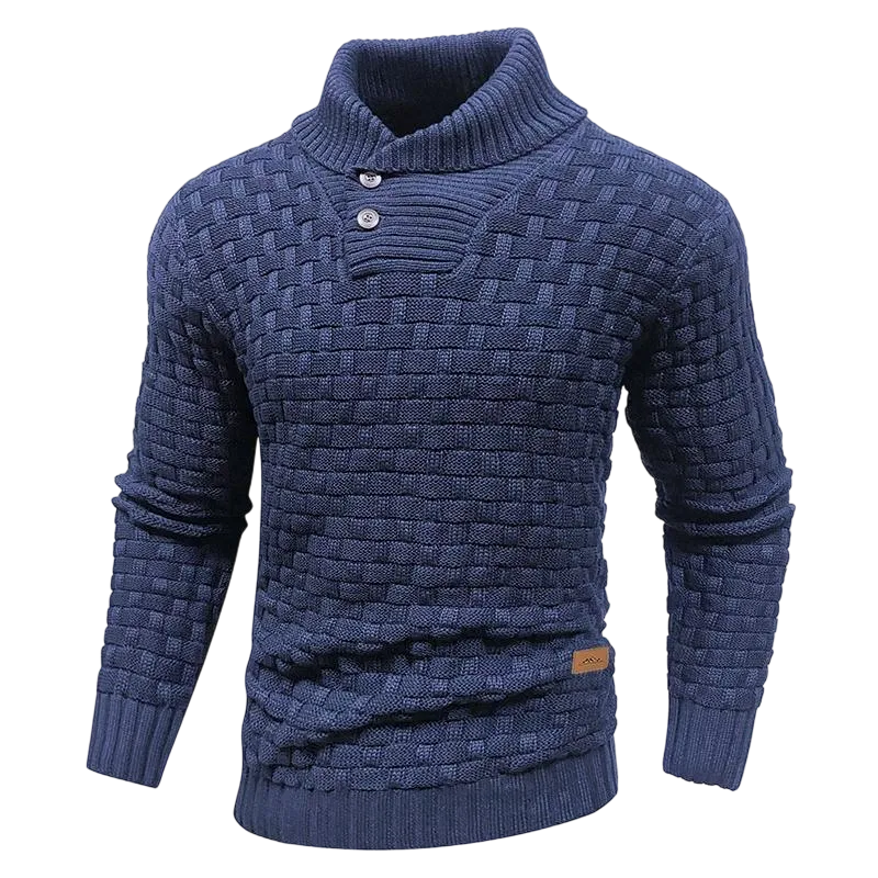 Men's Regular Textured Patched Detail Shawl Collar Sweater